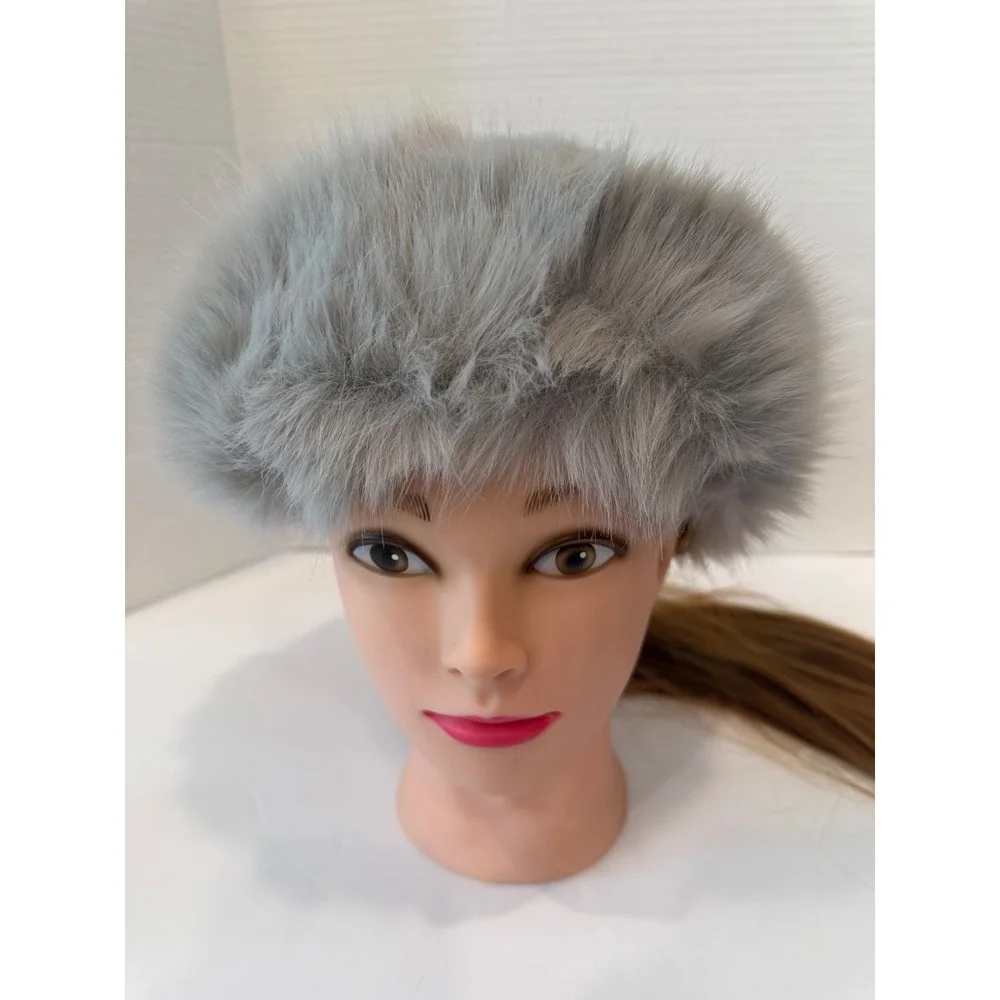 NEW Mongolian Fluffy Furry Gray Faux Fur Luxury Ear‎ Coverage Bucket Beanie Hat